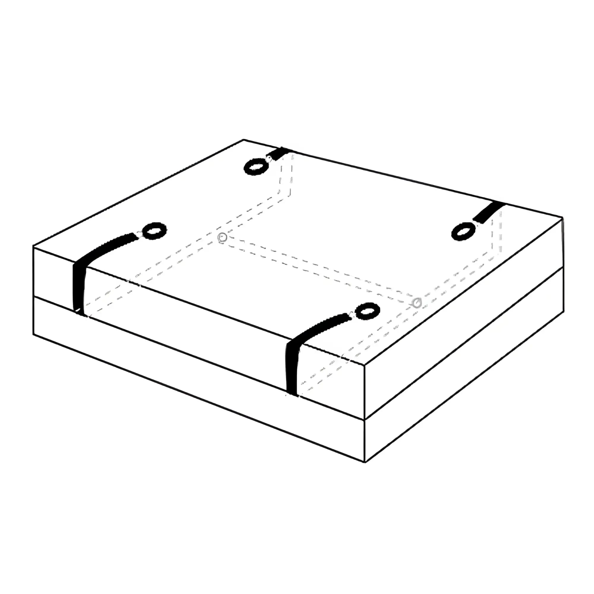 Line drawing of the Frisky Beginner Fleece Bed Restraints Kit, showing straps with loops attached to a mattress.