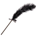 Frisky Frisky Feather Tickler: A black feathered wand with a gold-striped handle and a decorative black ribbon bow.