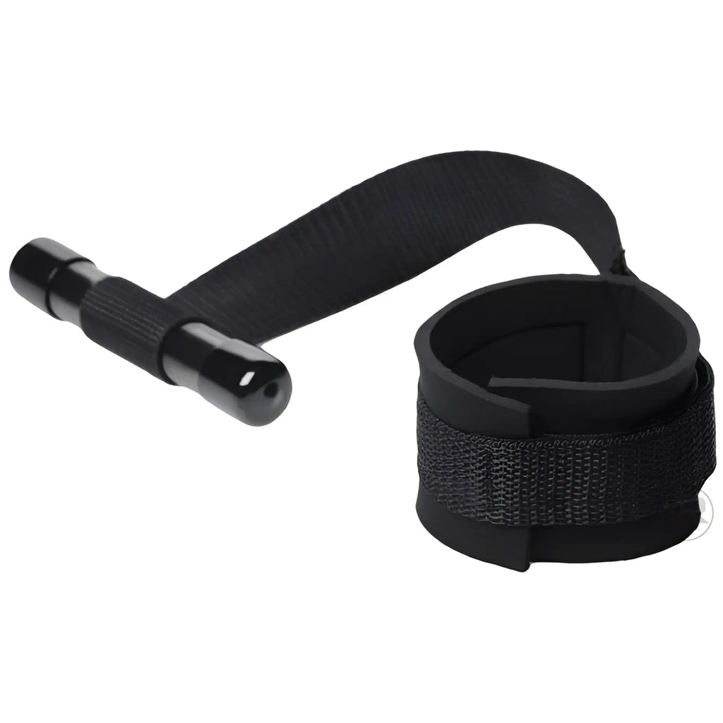Frisky Over the Door Entryway Restraints in black, featuring a padded cuff connected by a strap to a door anchor.