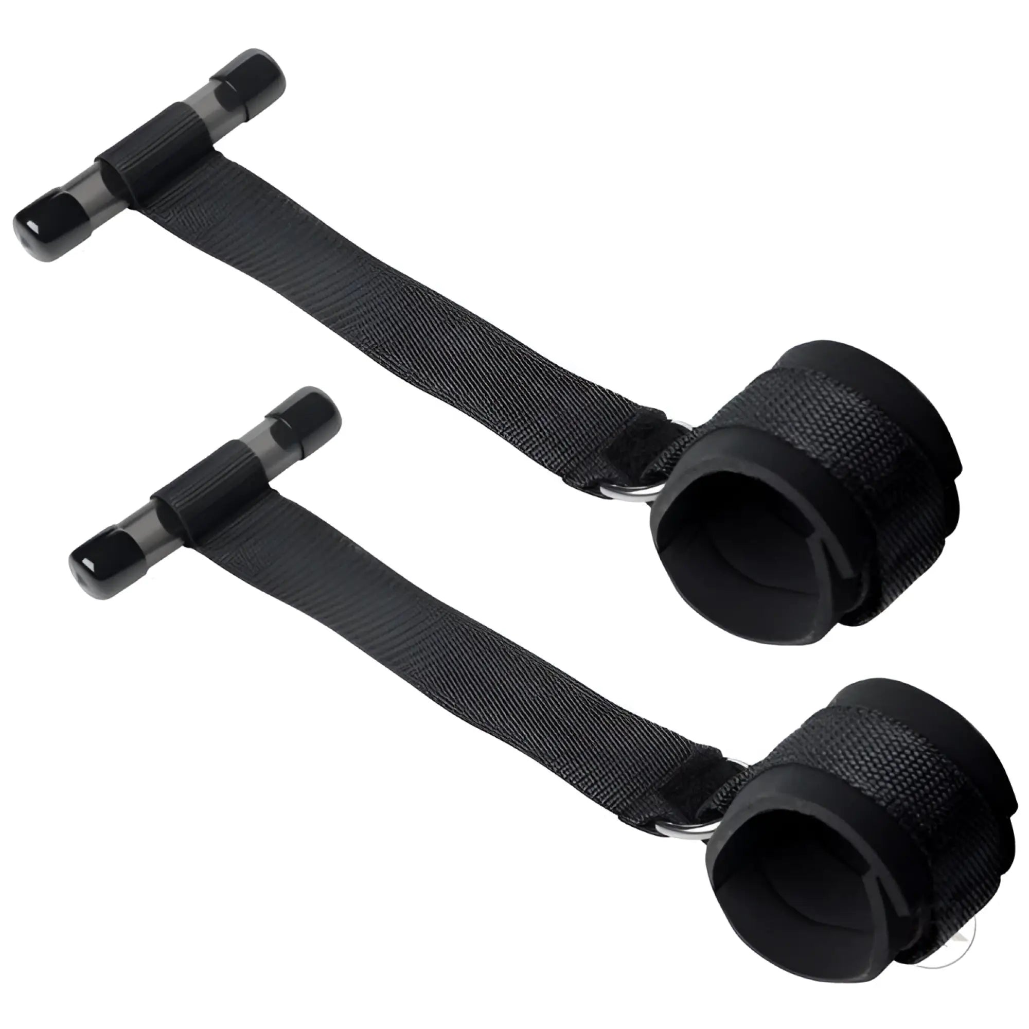 Frisky Over the Door Entryway Restraints: Two black straps with padded cuffs and horizontal door anchors.