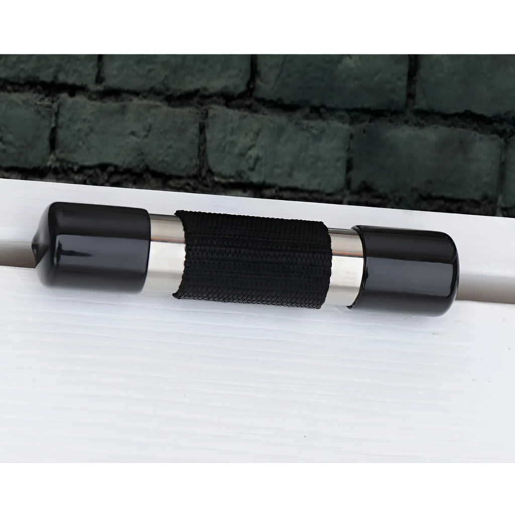 Frisky Over the Door Entryway Restraints featuring a silver metal bar with black capped ends and a textured center grip.