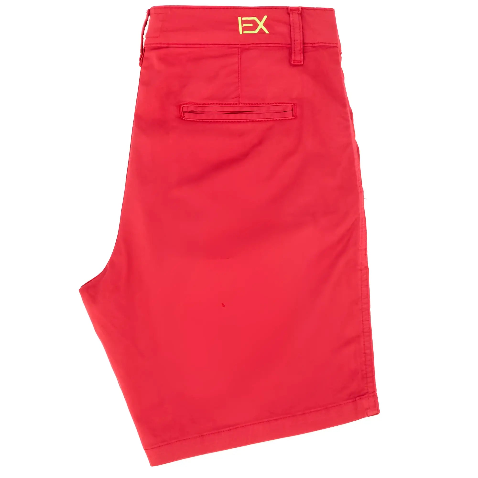 Bright red frog chino short with gold ex logo on waistband made from soft durable chino fabric