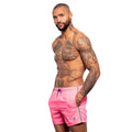 Bright pink frog swim trunk with drawstring waistband and subtle side stripes for comfortable swimming wear