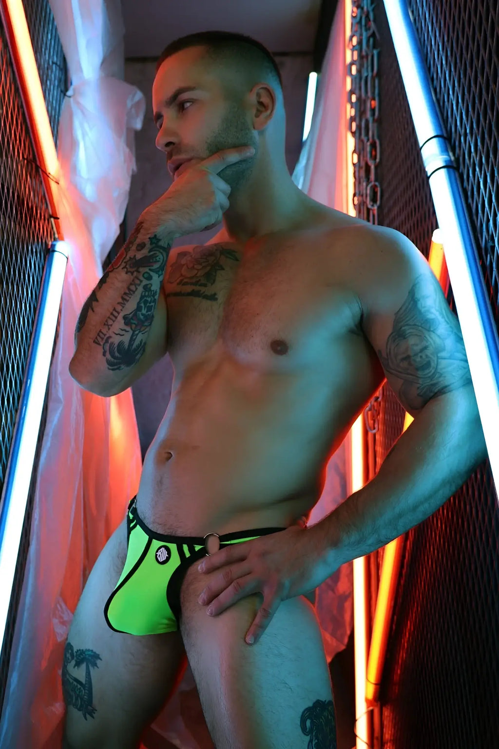Neon green and black futura thong athletic briefs with bold sporty design for activewear use