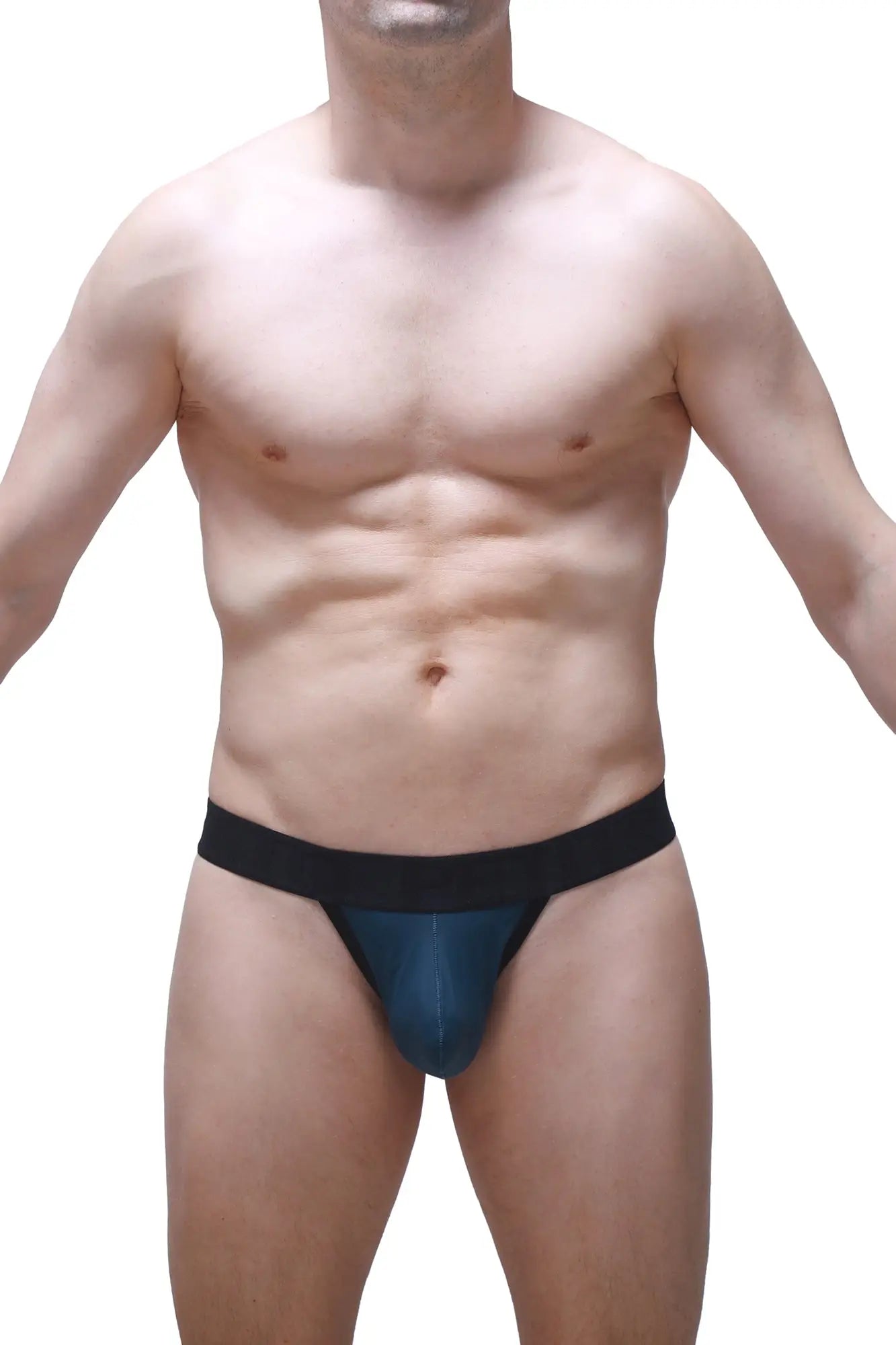 Blue and black snug fit athletic g-string Saleon Prussian briefs designed for comfort and performance