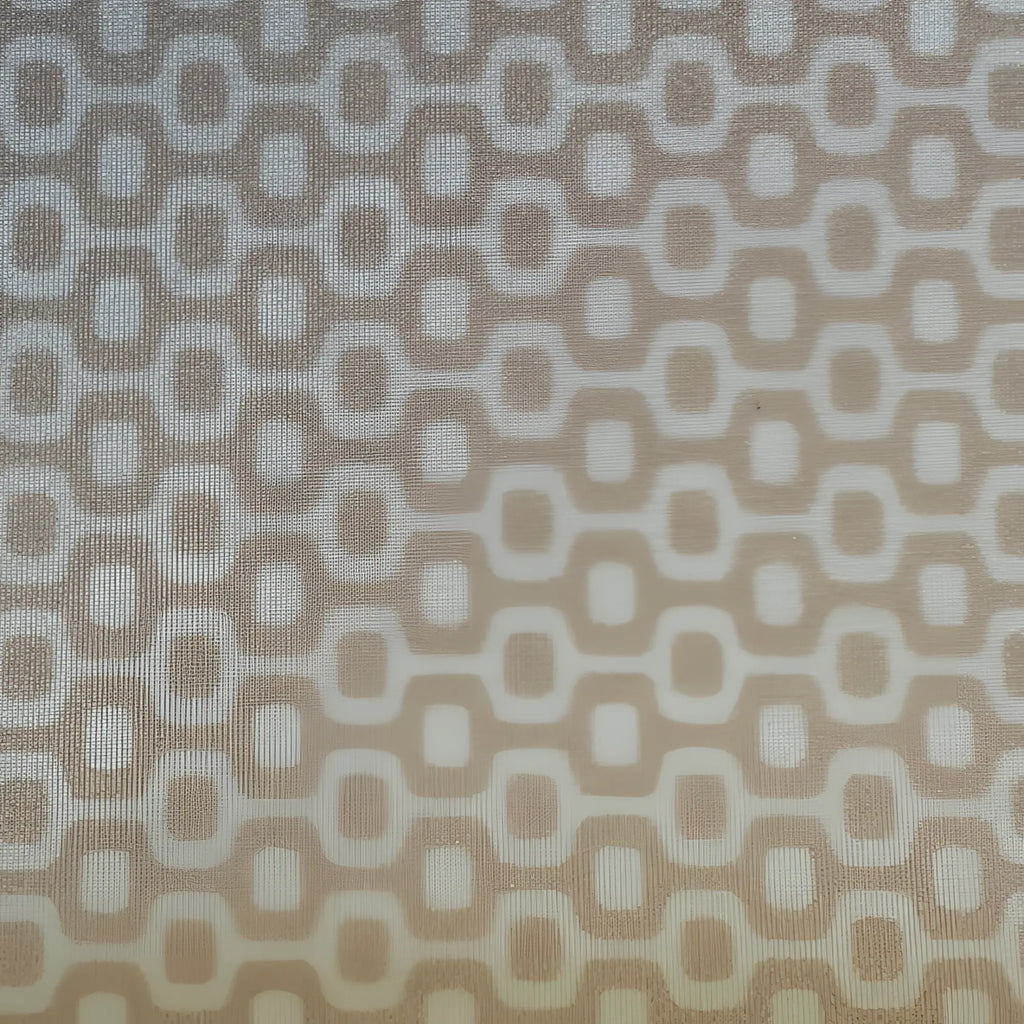 Beige and off-white geometric patterned fabric with interlocking ovals on galão creme sunga designer swim shorts