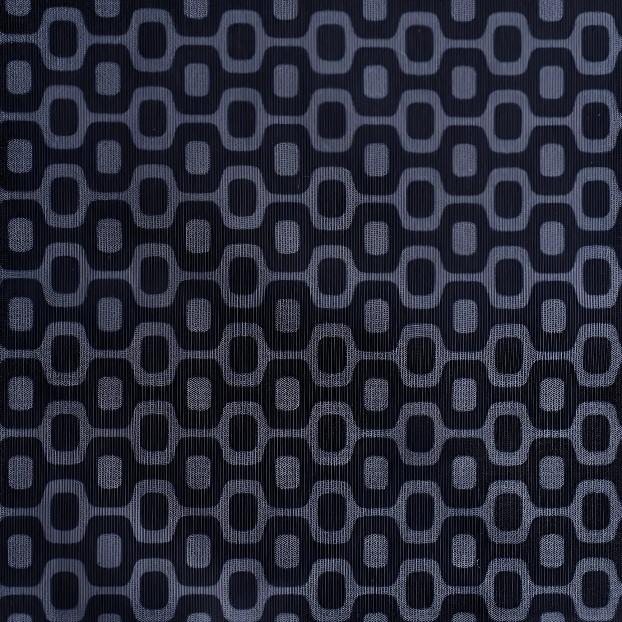 Dark navy galão preto sunga designer swim shorts with interlocking gray oval geometric pattern fabric close-up