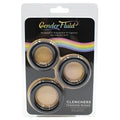 Gender fluid clenchers tension ring set with black rings featuring gold-toned rims and translucent beige centers