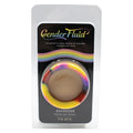 Gender fluid tie-dye squeeze tension ring in clear plastic package with rainbow swirls and gender fluid branding