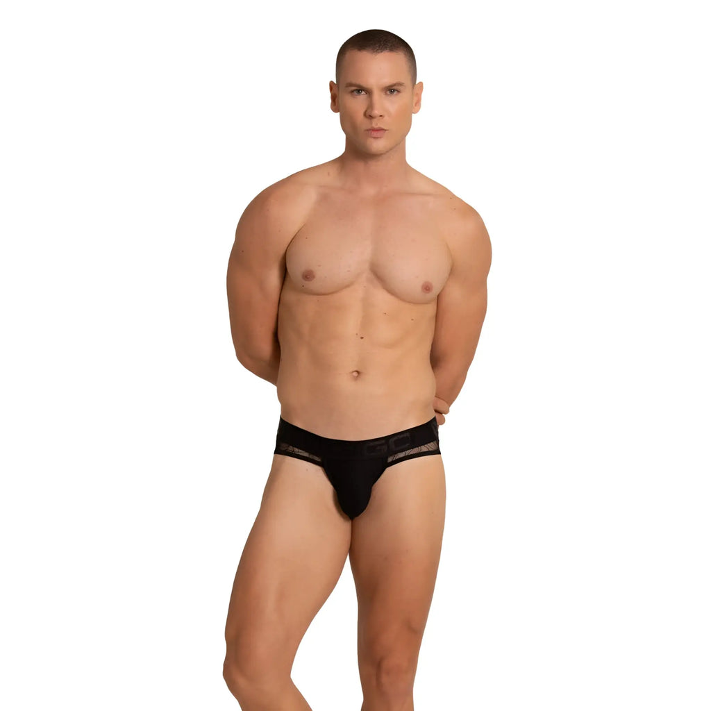 Black lace-trimmed gigo amazonia brief with sleek form-fitting design made from soft fabric for comfortable wear