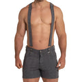 Gray plaid suspenders with matching shorts in classic check pattern featuring metal clasps from gigo aventurer black square short