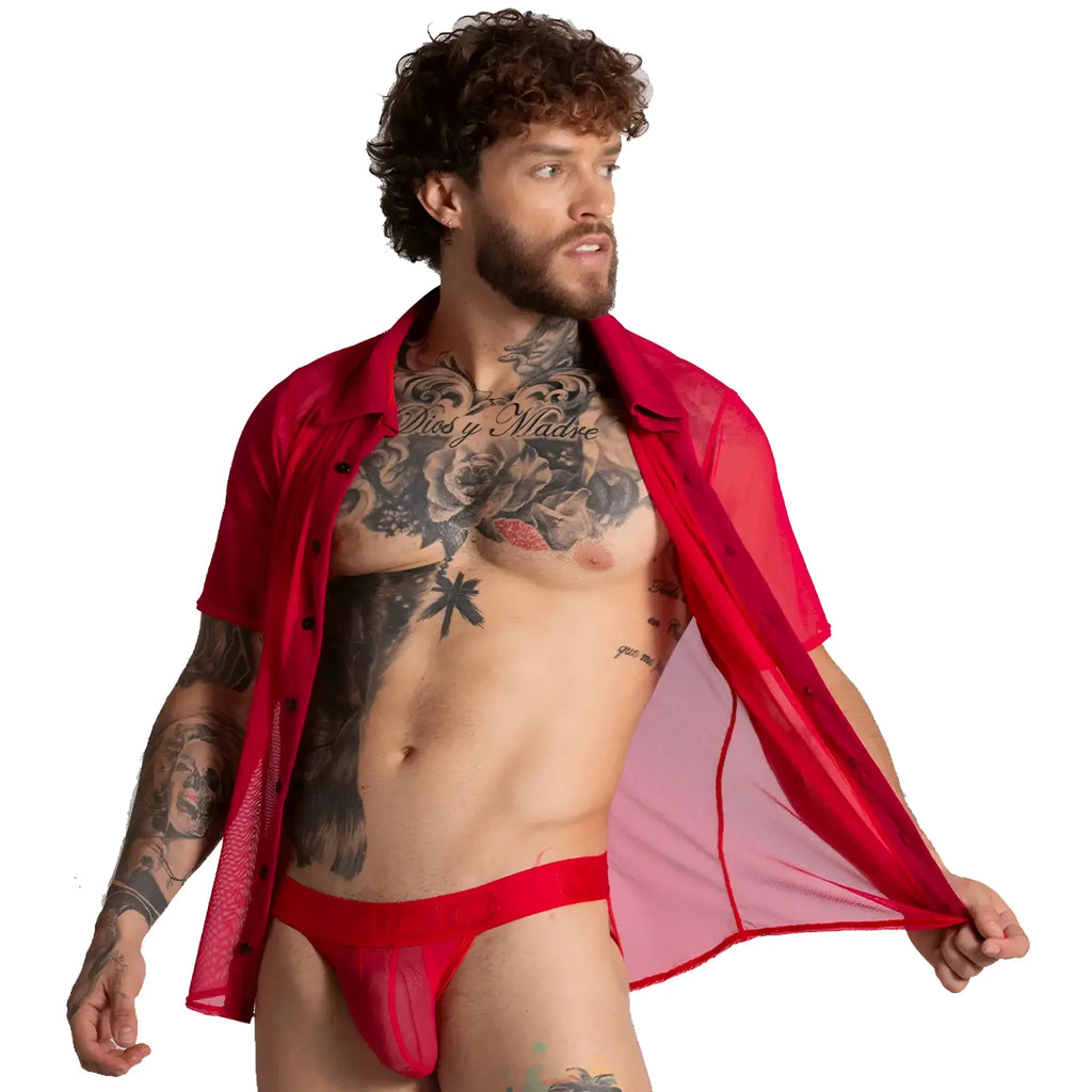 Red sheer mesh men’s briefs from gigo bahia red shirt collection showcasing breathable lightweight material