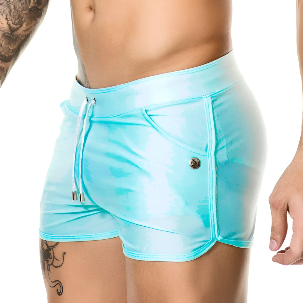 Gigo basic blue shiny light blue swimwear shorts with drawstring waist and side pockets size m