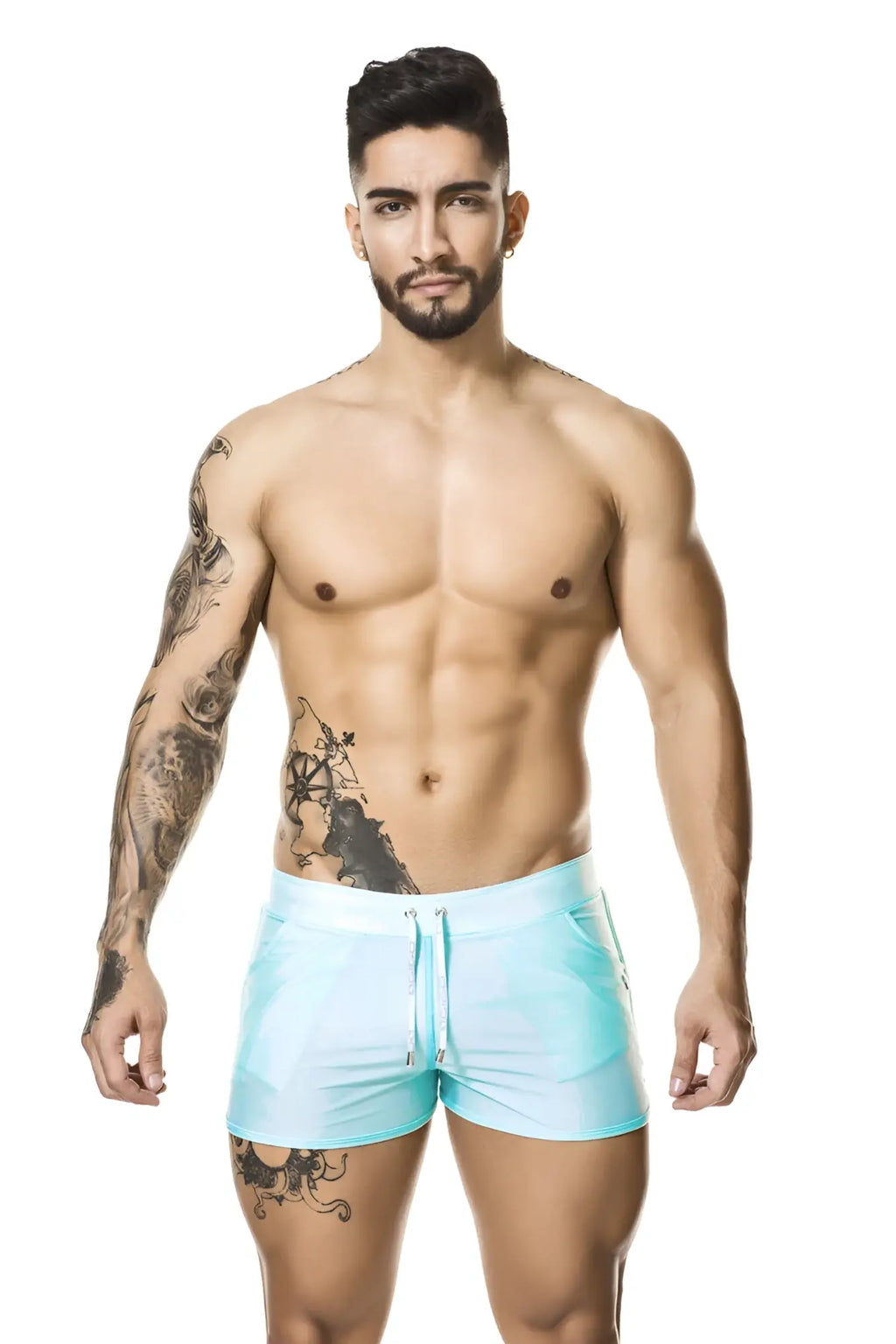 Light blue gigo basic blue swim trunks in size m with sleek design and drawstring waistband for swimwear use