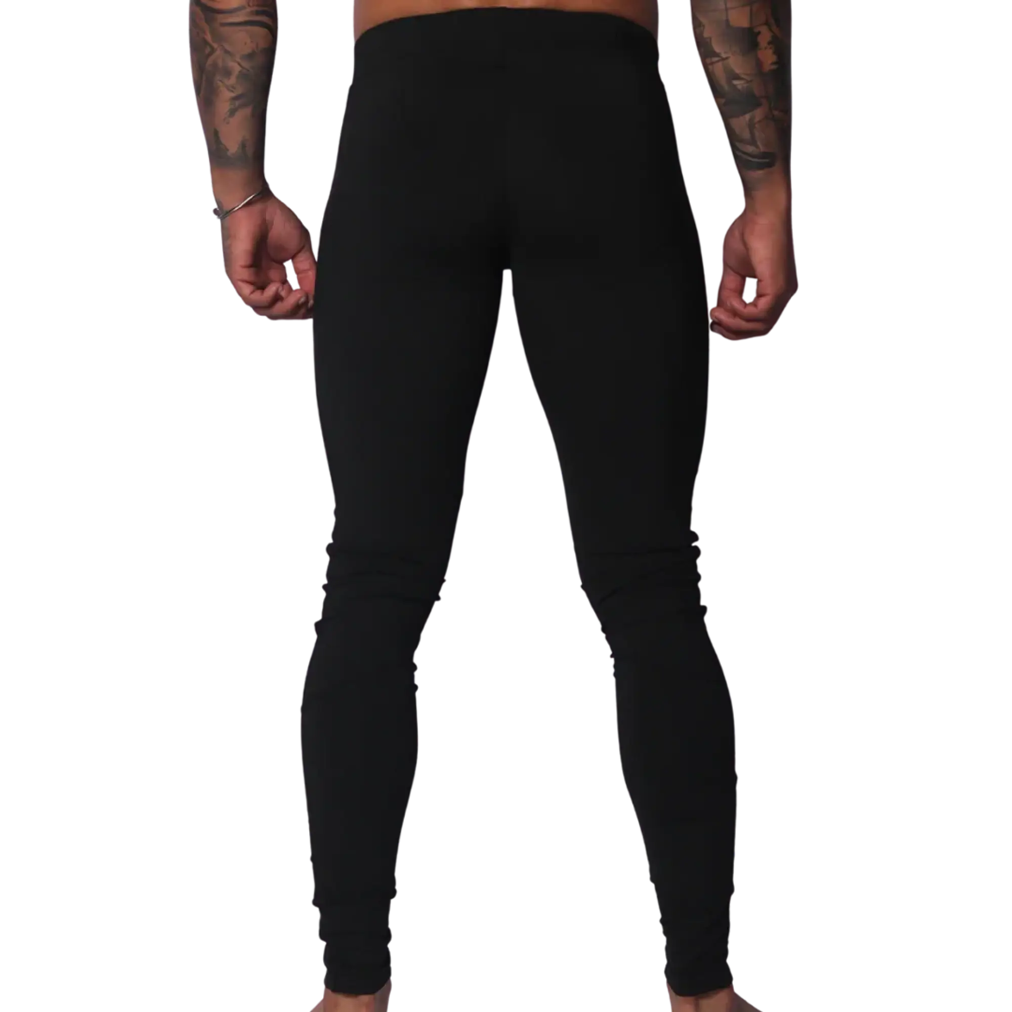 Back view of Gigo black, high-waisted, form-fitting Lycra leggings with a seamless, athletic design.