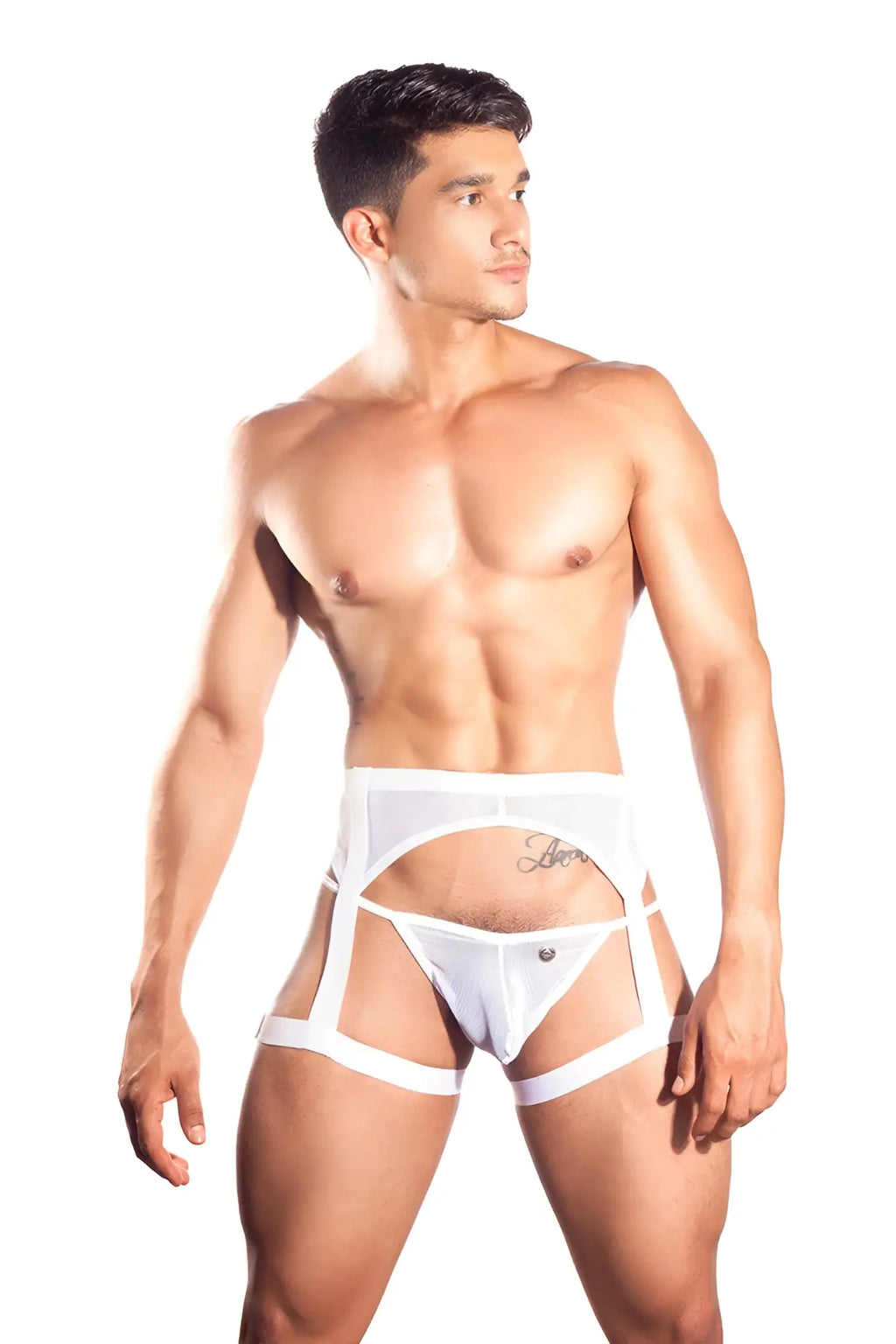White mesh briefs with adjustable straps and central front panel design from Gigo CANDLE WHITE garter mesh jock strap underwear size M