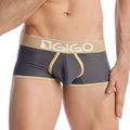 Gigo capriati grey short boxer underwear in gray mesh with gold trim and beige waistband featuring the gigo logo