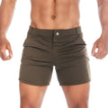 Olive green gigo cargo shorts with button closure and belt loops designed for athletic and casual wear