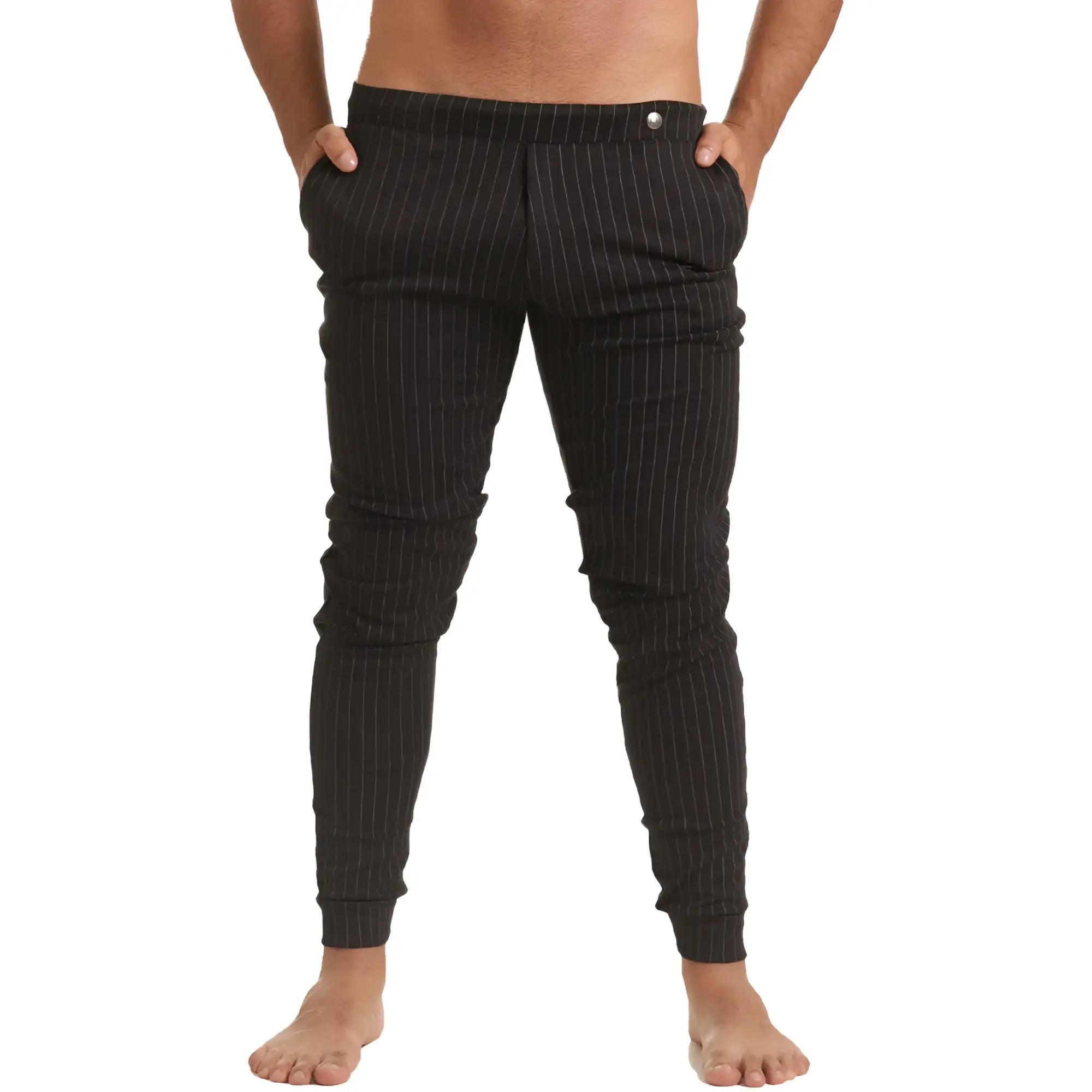 Gigo casual black sportpants slim fit pinstripe jogger pants with elastic cuffs for comfortable activewear