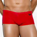Bright red form-fitting gigo classic red short boxer underwear with subtle texture and black brand tag size M
