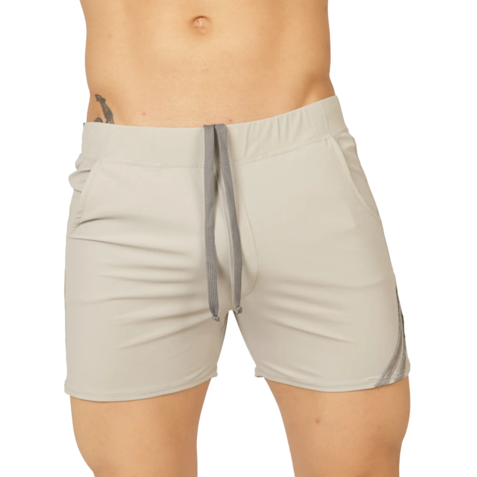 Gigo Club gray light gray athletic shorts with matching drawstring and subtle side stripes for active wear