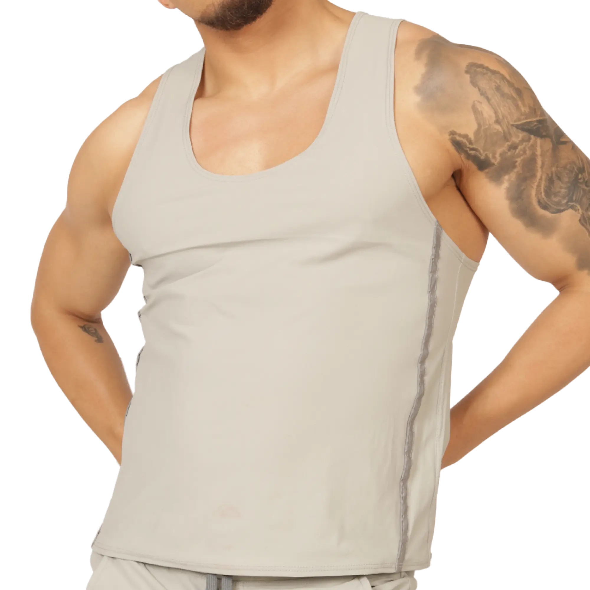A sleek light gray Gigo Club tank top with subtle side seam detail perfect for casual wear