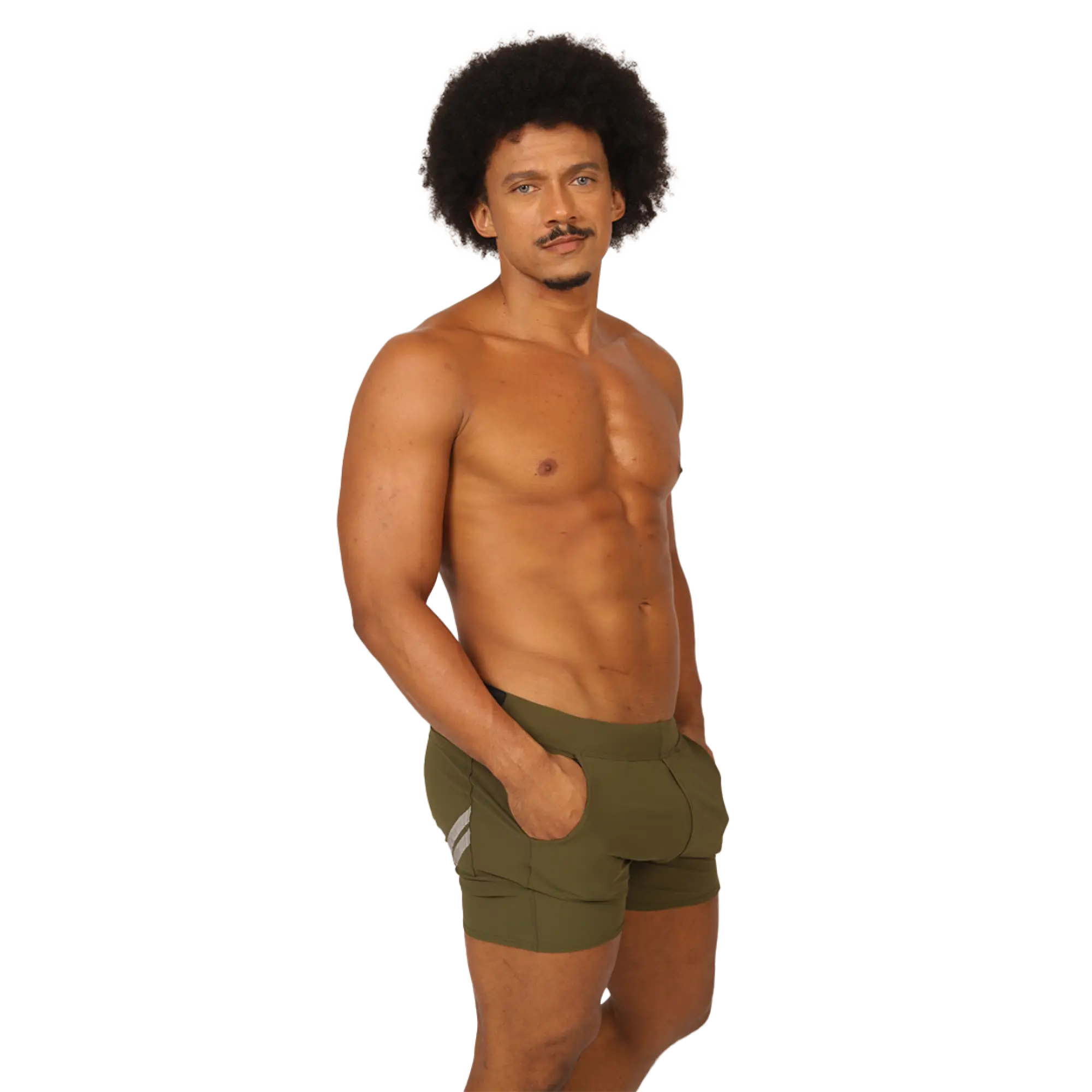 Olive green gigo club athletic shorts with white side stripes designed for comfortable active wear