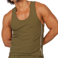 Olive green gigo club athletic tank top with white side stripes designed for active wear