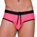 Gigo colonial candy swim trunk bright pink swim trunks with black elastic waistband and matching drawstring