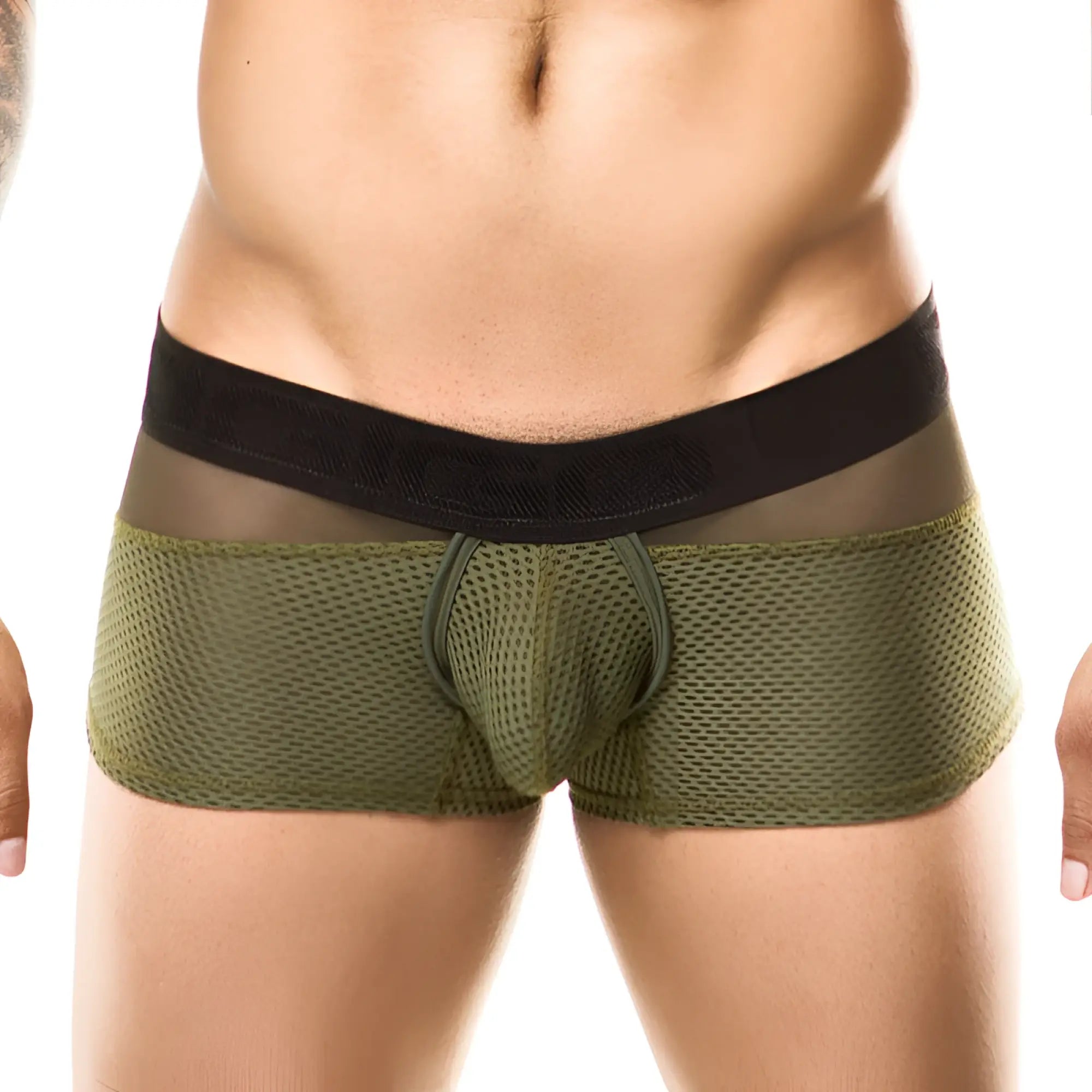 Olive green mesh briefs with black elastic waistband from gigo combo green boxer underwear g02177 size s