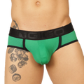 Green and black textured fabric athletic briefs with ngigo waistband from gigo cool green jock thong collection