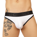 Gigo Cool White Brief white and black athletic briefs with textured fabric and black waistband with dgio logo