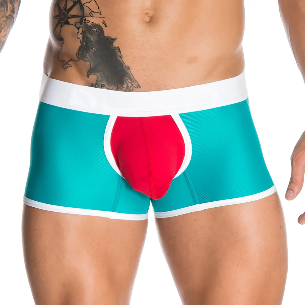 Teal and red athletic briefs with white trim gigo custok blue short boxer underwear g02136 size l back view