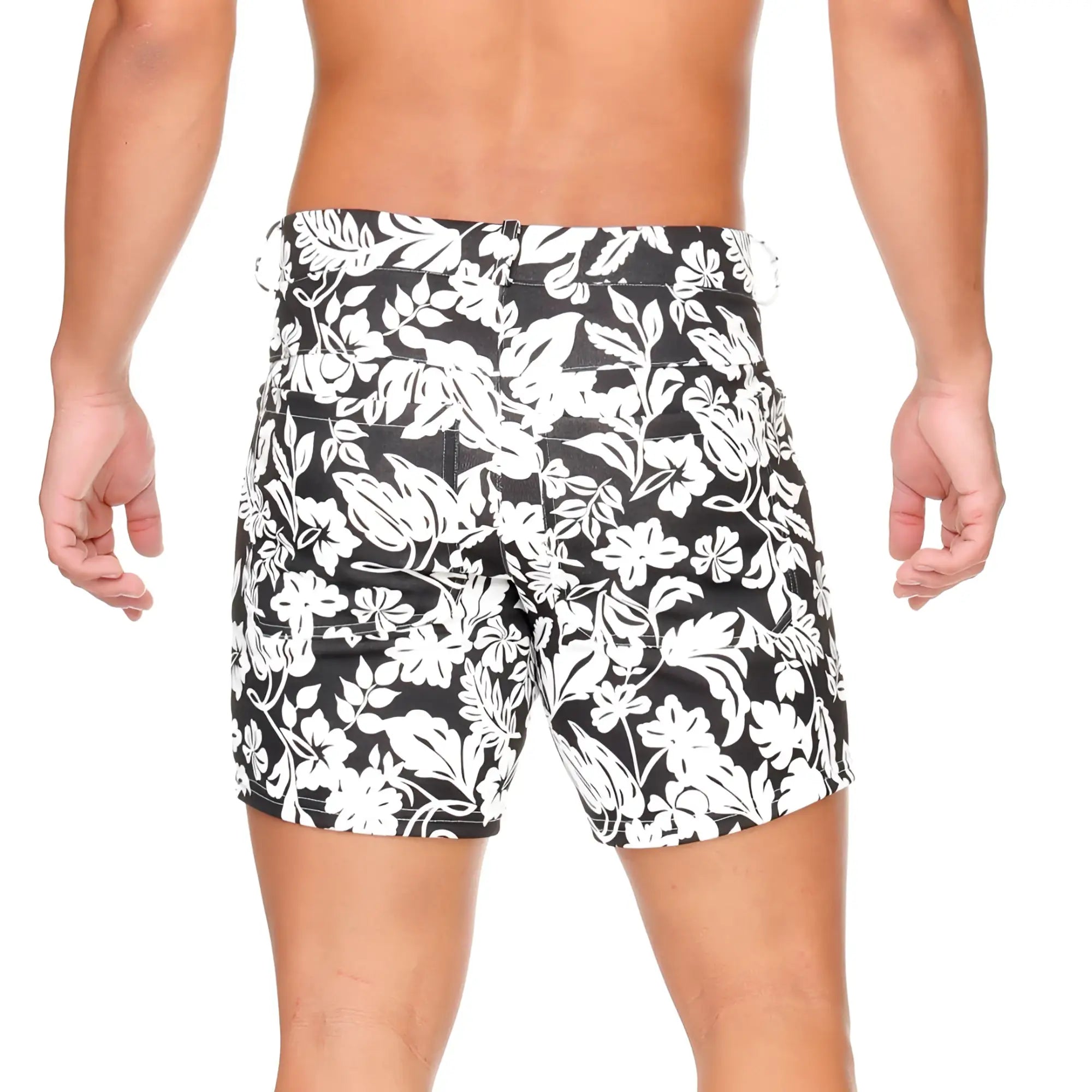 Black swim trunks gigo dynasty black short with bold white floral pattern designed for comfortable beachwear
