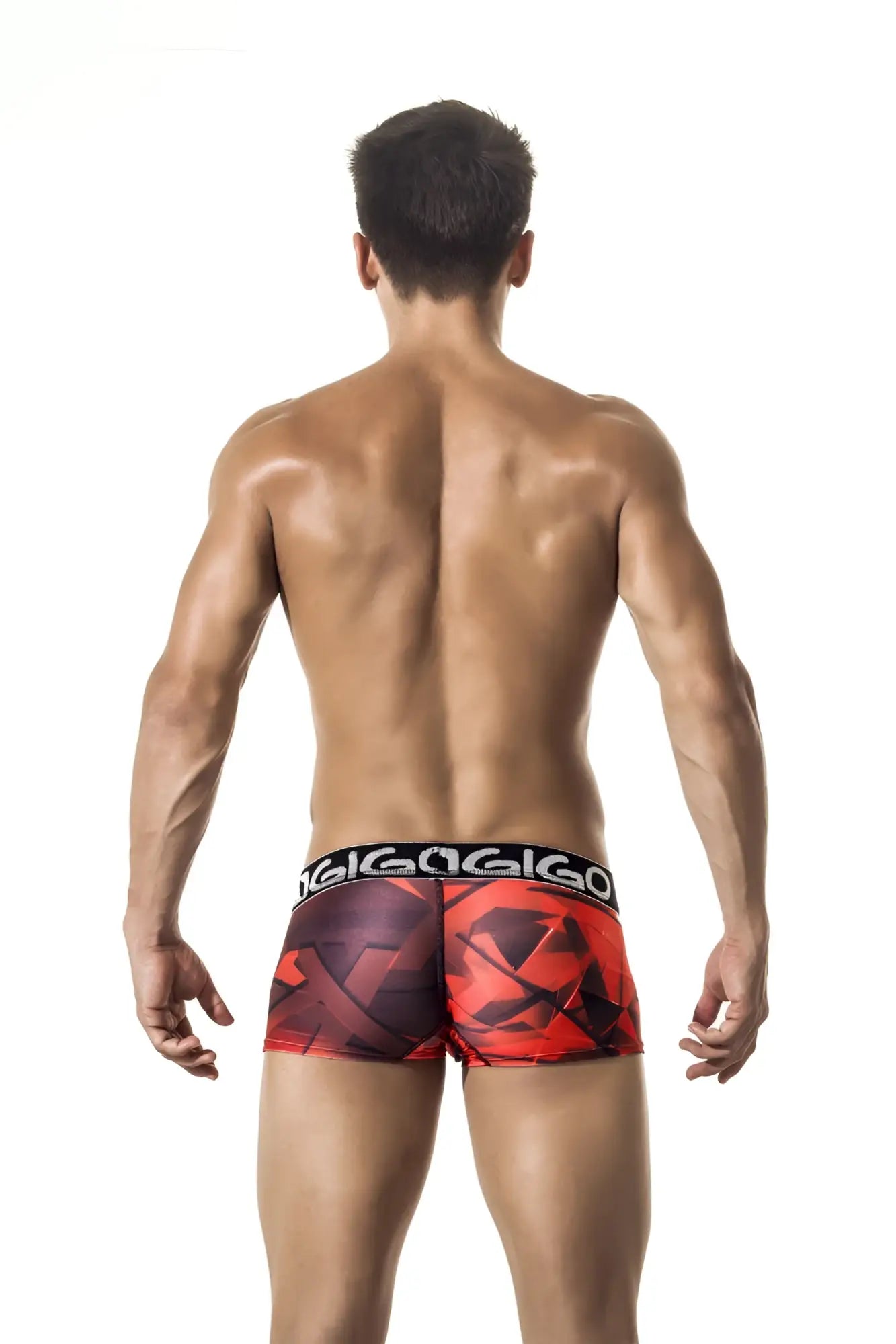Red and black geometric patterned gigo fast short boxer underwear g02003 size l with bold gigago waistband