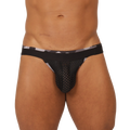 Black mesh briefs with a gray and white striped waistband from gigo feeling black jockstrap collection