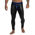 Black patent leather leggings with blue elastic waistband and front zipper detail from gigo fetiche blue zipper leggins