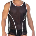 Black mesh tank top with white piping trim from Gigo Fetish Curves in size medium, breathable and stylish design