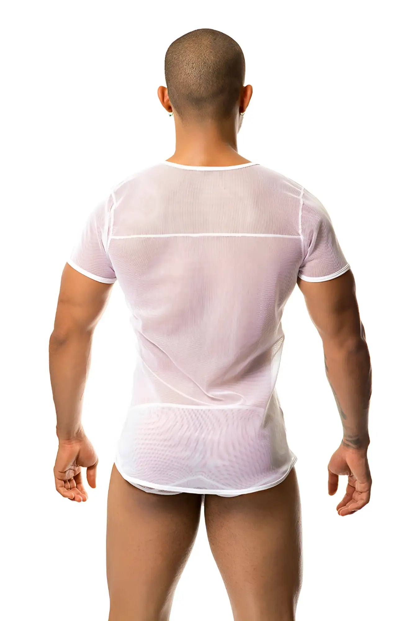 Gigo FIRE white short sleeved t shirt in sheer white mesh with a fitted design size XL