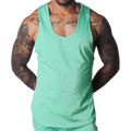 Flash green scoop neck tank top in a shimmering, textured material.