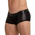Black men’s briefs gigo foamy trunk with glossy faux leather waistband and perforated mesh panels