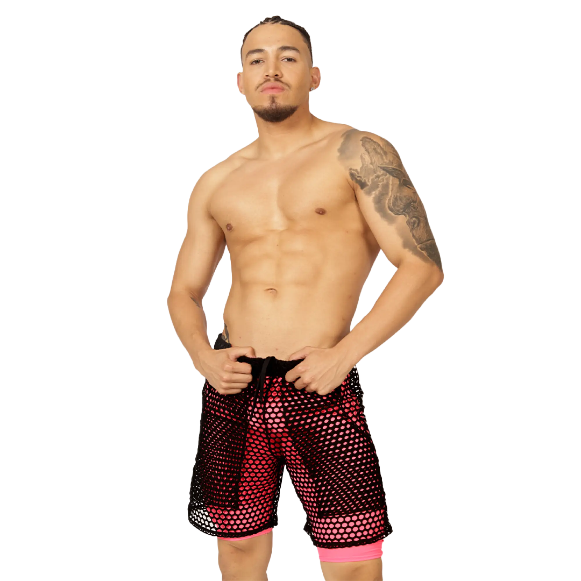 Black and pink mesh gigo fresh fuchsia short with sheer breathable design for comfortable active wear