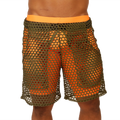 Olive green mesh shorts with bright orange waistband and matching inner lining from gigo fresh orange short collection
