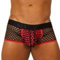 Black and red mesh briefs with bold pattern design from gigo fresh red trunk collection