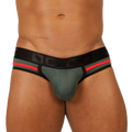 Olive green and black gigo garoto green brief athletic briefs with red accent stripes for active wear