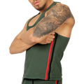 Gigo Garoto green tank athletic tank top with dark green fabric and bold red and black vertical side stripes