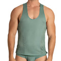 Gigo hibrid green tank is a teal ribbed tank top with perforated side panels for breathable comfort
