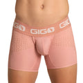 Pink gigo hybrid nude trunk men’s boxer briefs with textured perforated fabric and ribbed detailing