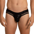 Black mesh briefs with a solid waistband featuring an embossed logo from gigo hole black brief jock collection