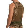 Olive green mesh tank top gigo hole green tank with fitted form fitting design